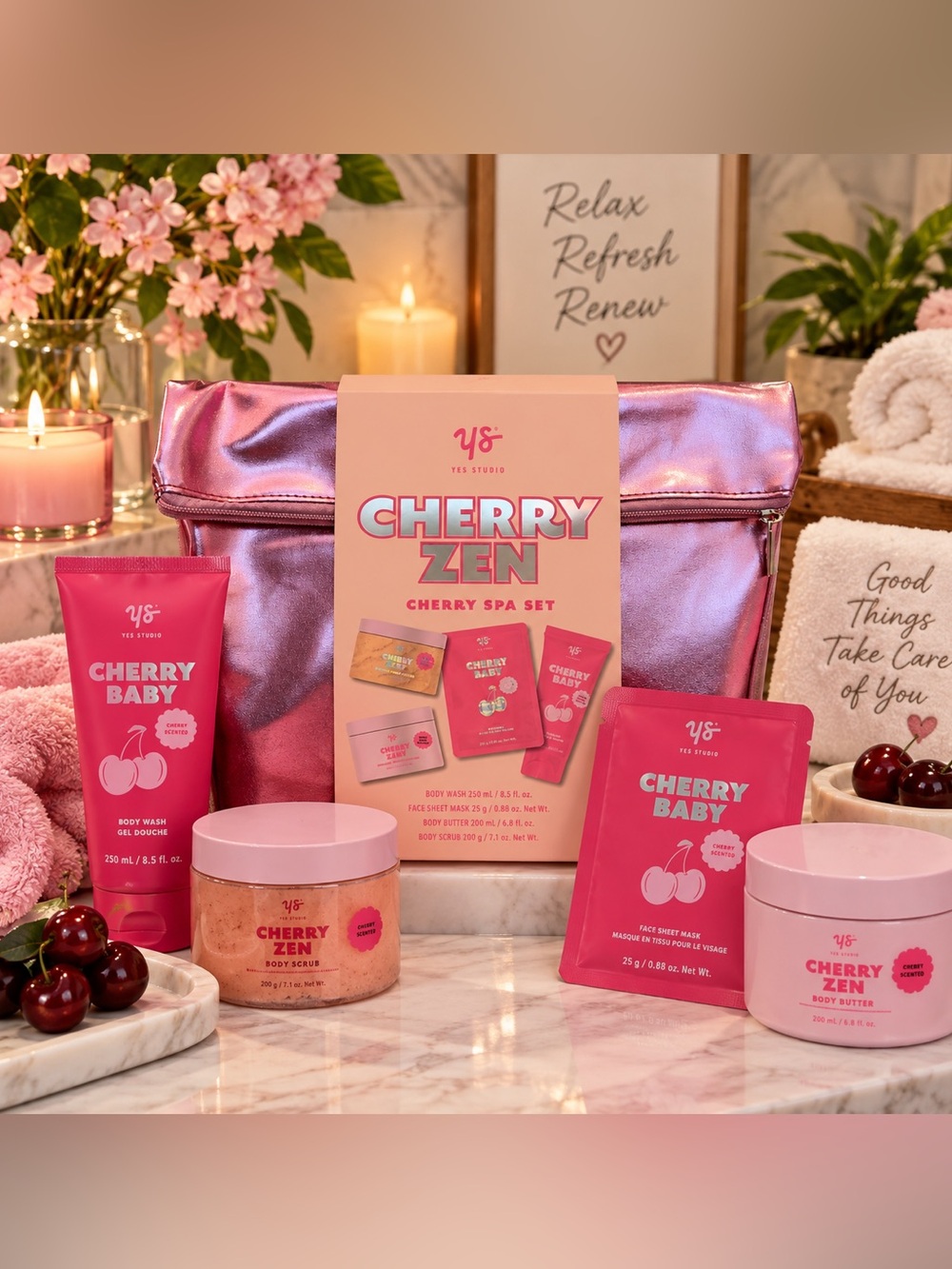 Cherry Zen Spa Set — Pink Cherry Body Scrub & Care Kit
